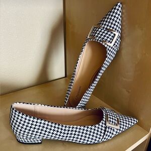 C. Paravano Houndstooth Flats with Buckle Detail